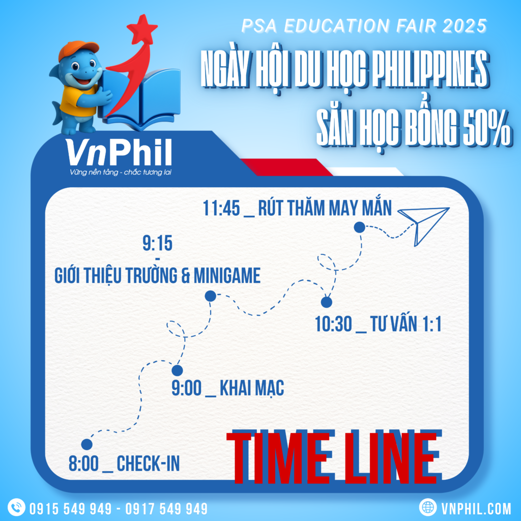 TIME LINE HỘI THẢO: NGÀY HỘI DU HỌC PHILIPPINES – SĂN HỌC BỔNG 50%